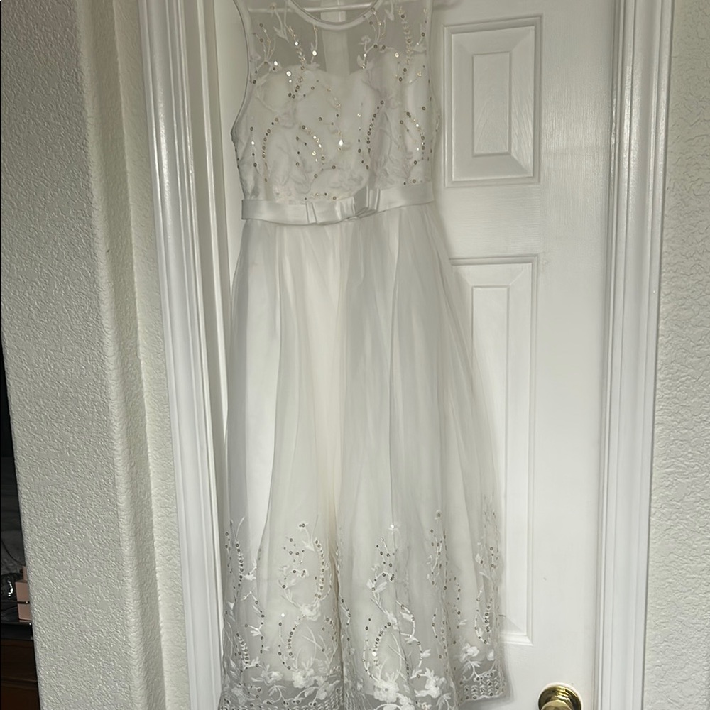 SHEIN White Formal Kids Dress with Silver Accents